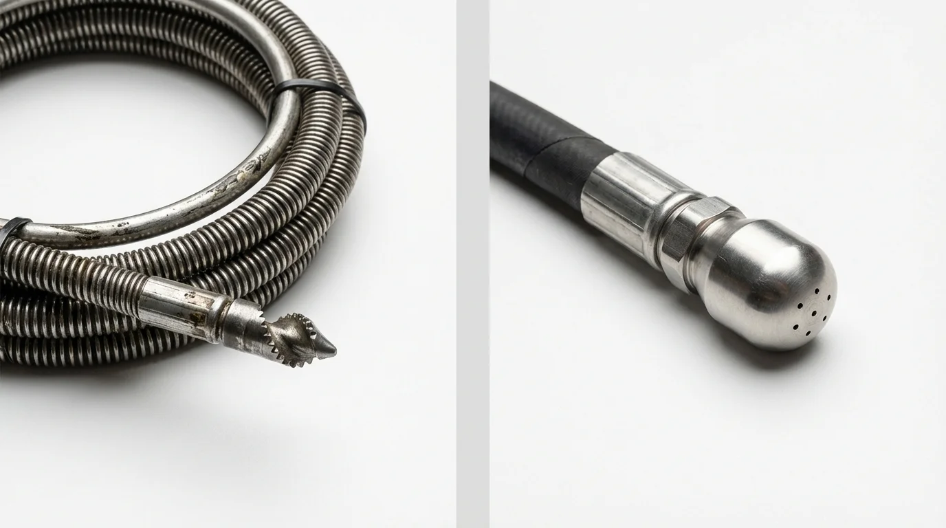 Drain snake cable and hydro jetting nozzle used for drain cleaning in Walnut, IL