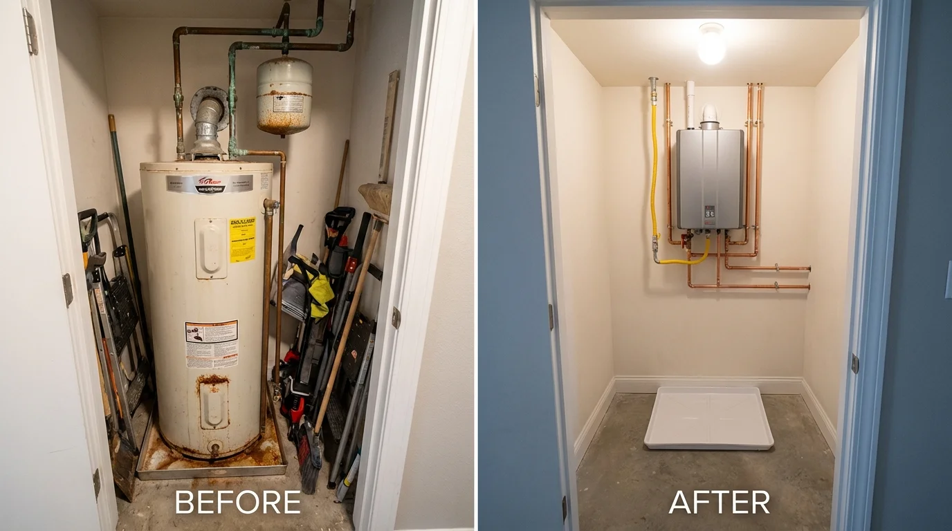 Tank water heater versus wall-mounted tankless unit comparison for Walnut, IL homeowners