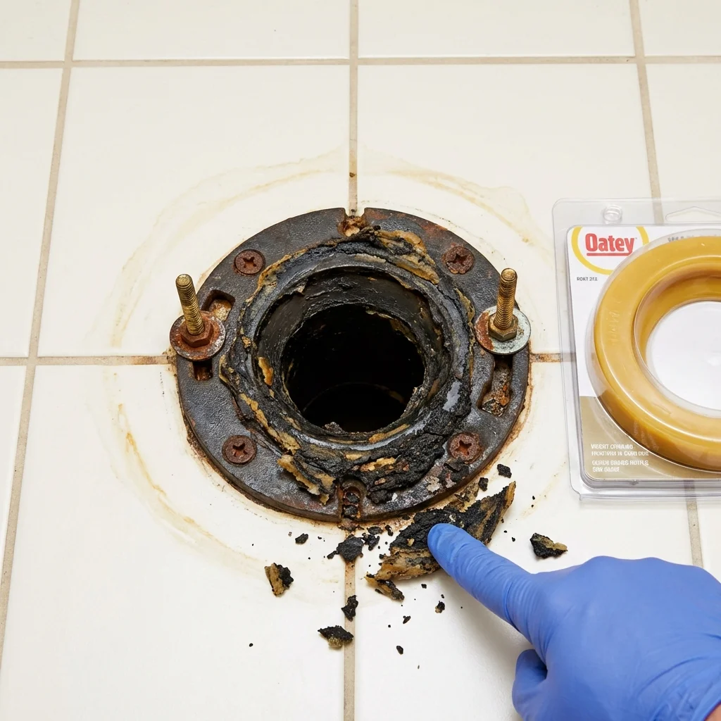 Failed wax ring showing water seepage at the base of a toilet in a Walnut, IL home